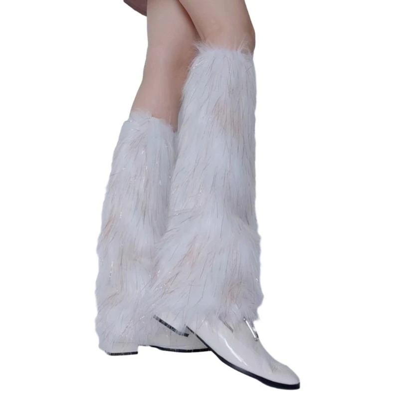 

Y2K меховые гетры, зимние меховые длинные сапоги с манжетами, нечеткий чехол для обуви, костюм для вечеринки, 15UB