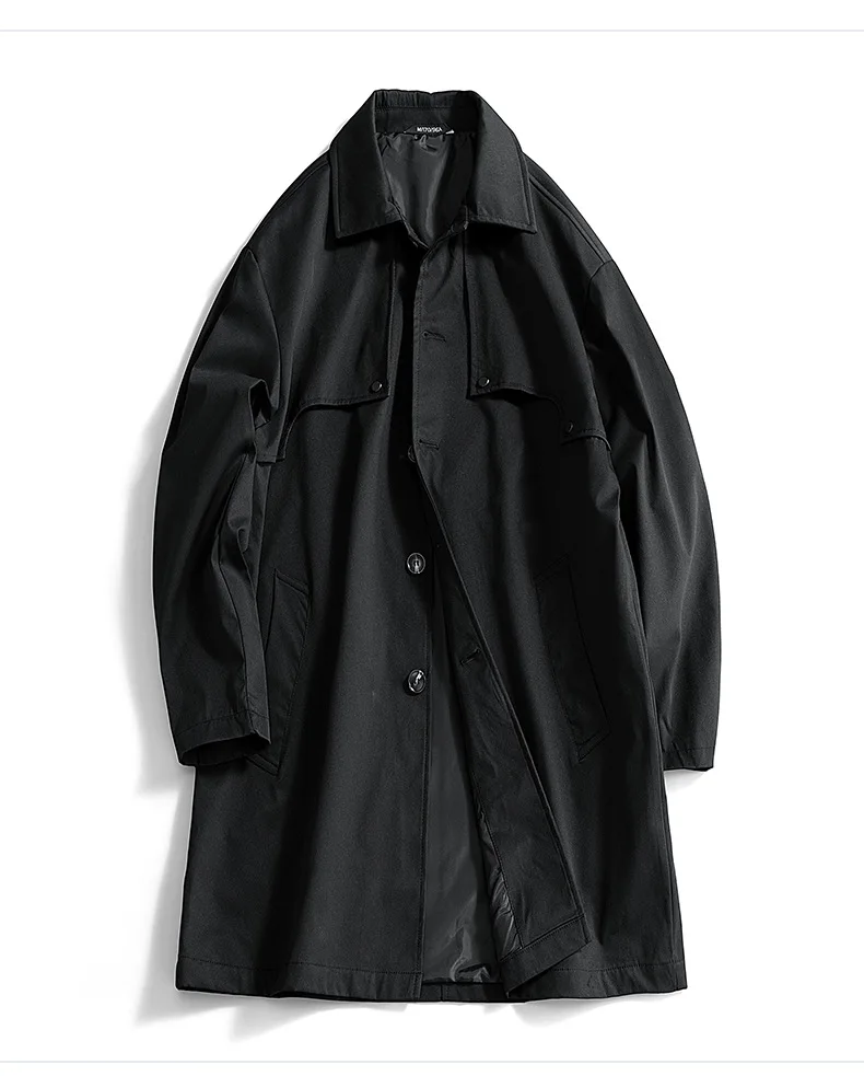 معطف Balmacaan الجديد للرجال لعام 2025، معطف طويل مع ديكور برشام، معطف عصري للربيع والخريف، ملابس خروج فضفاضة #5