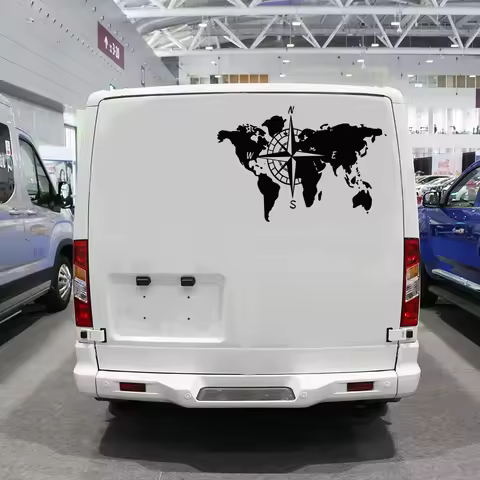 World Map Compass Caravan Car Sticker Camping Travel Explore Camper Rv Motorhome Truck Decal Auto Body Decoration Accessories