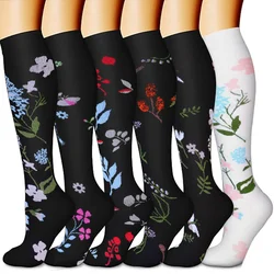 6 Pairs Flower Compression Socks Nurse Compression Socks Sport Ladies Lady Women Running