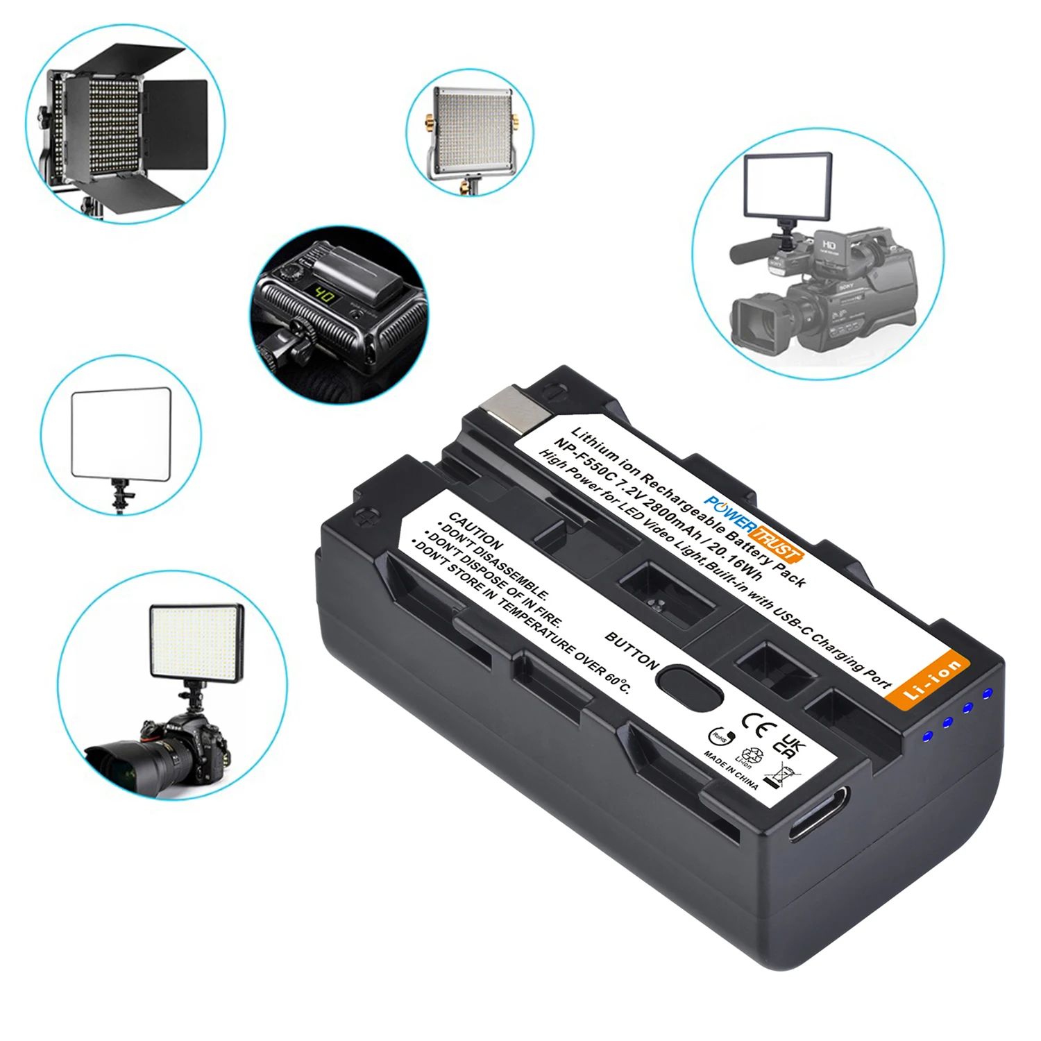 2 szt. 2800 mAh NP-F550 akumulator NP-F + port ładowania USB-C do Sony NP-F330 NP-F530 NP-F570 NP-F750 LED Video Light