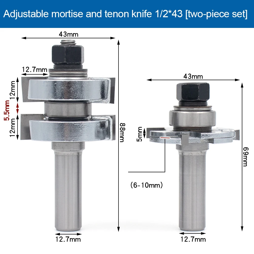 1/2pcs Adjustable T-Shaped Mortise And Tenon Milling Cutter Set For Woodworking High-frequency Welded Handle For IDEAL ﻿