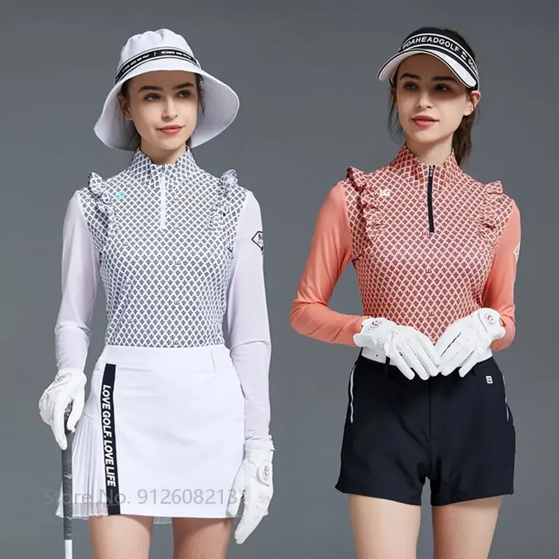 Love Golf Women Ice Silk Printed Shirt Long Sleeve Sun Protection Golf T-shirt Ladies High Waist Pleated Skirt Sport Shorts S-XL