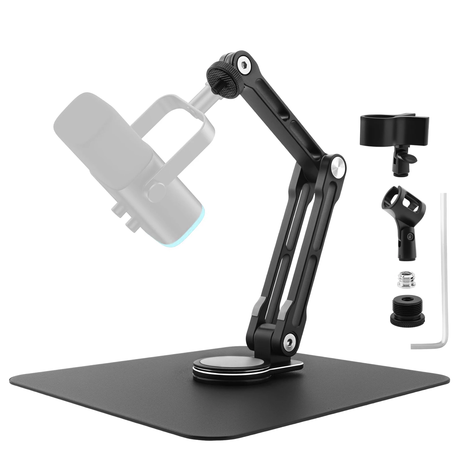 Adjustable Desktop Microphone Stand Holder 360 Rotatable Table Mic Stand Bracket for Live Broadcast with Adapter Microphone Clip