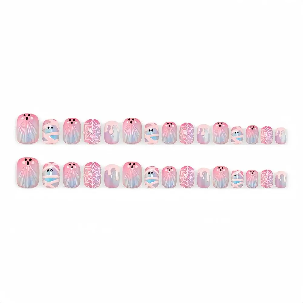 Halloween Soft Cute Ghost  Eye Wearable Nails Sweet Girl Heart Spider Web Mummy Pink Venom Drop Fake Nails Autumn Seven Sl...