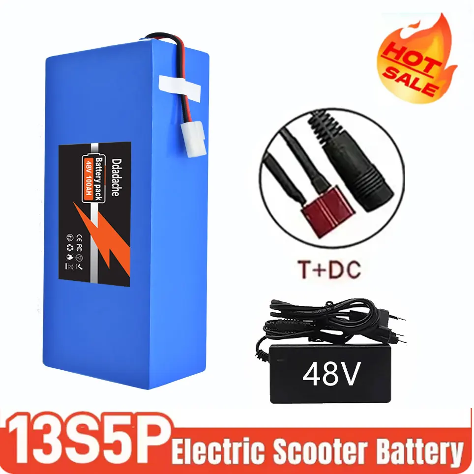 18650 batterijpakket geschikt voor 500-1000W motor 13S5P 48V 100000mAh oplaadbare lithiumbatterij, ingebouwde intelligente BMS - afbeelding 1