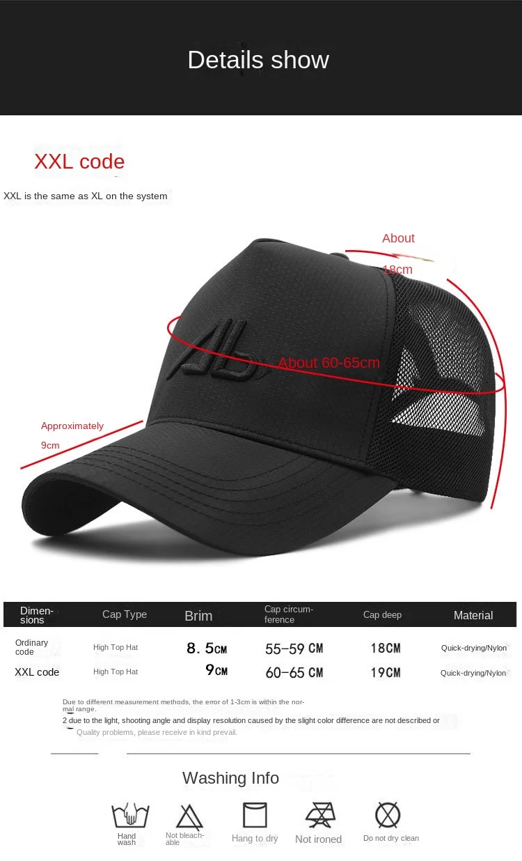Marke oohmy kleine & große Kopf Mann Baseball mützen Sommer Mesh plus Größe kausale Schirmmüte 56-60cm 62-68cm übergroße xxl Hysteresen – Detail 12