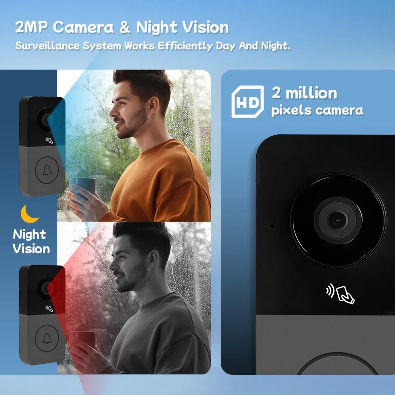 لاسلكي واي فاي جرس باب يتضمن شاشة عرض فيديو 1080P AHD باب الهاتف كاميرا مع 7 بوصة تعمل باللمس للرؤية الليلية PIR APP فتح الاتصال الداخلي عبر الفيديو #3