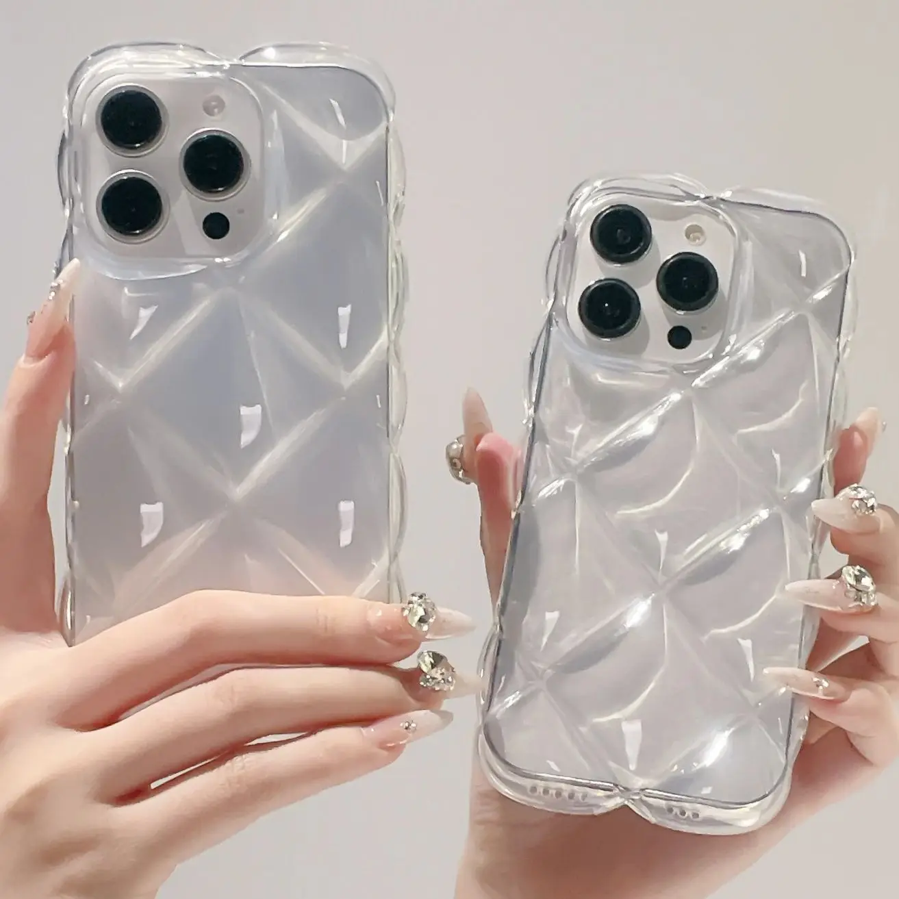 Fashion Diamond Pattern Gold Foil Clear Case For iPhone 16 15 14 Plus 13 12 11 Pro Max X XR Arc Airbag Cushion Shockproof Fundas