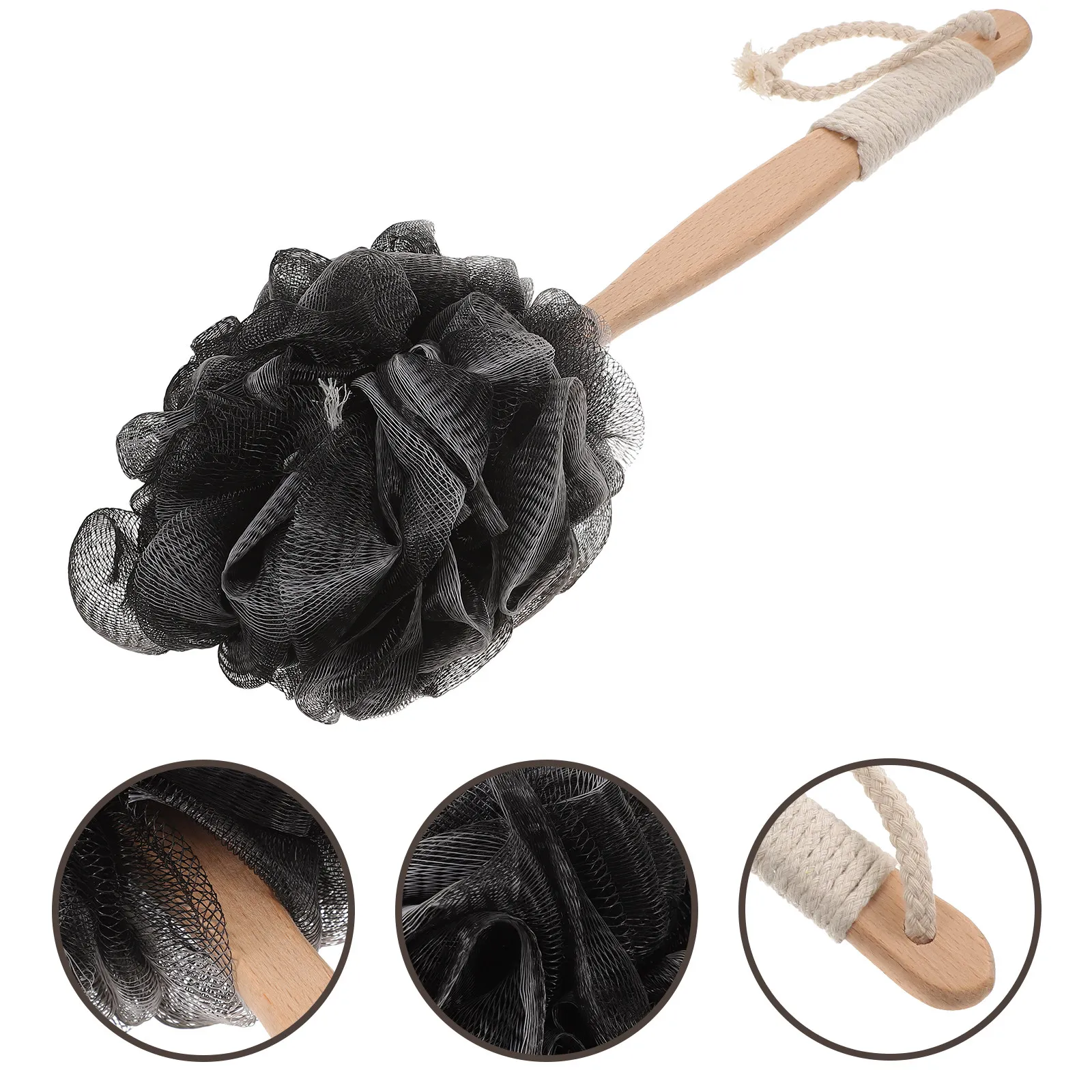 

Bamboo Charcoal Bath Exfoliating Scrubber Brush Wooden Handle Gentle Skin Cleanser for Shower Body Arms Legs Chest Back Use