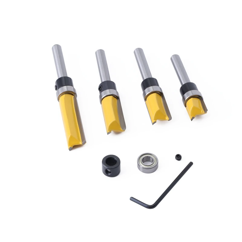 Brocas de enrutador de 10 piezas, que incluyen 4 brocas de enrutador de ajuste al ras vástago 1/4, brocas de enrutador de ajuste al ras de 4 patrones con 2 brocas de impacto y