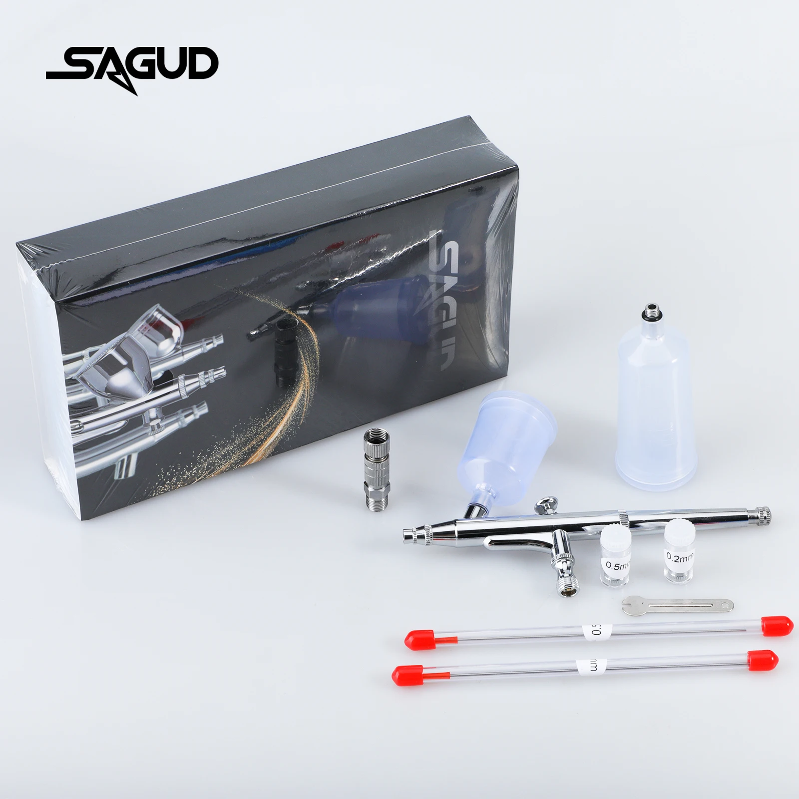Double Action 0.3mm Airbrush Kit 20CC/40CC Spray Cup with Replaceable Nozzle and Quick Connect for Model Spray Painting NailArt