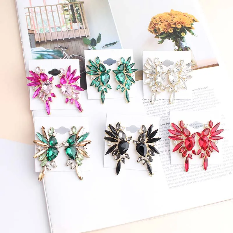 1 Pair Angle Wings Design Colorful Crystal Stone Women Stud Earrings Trendy Statement Party Jewelry for Girls Gift 2018 New