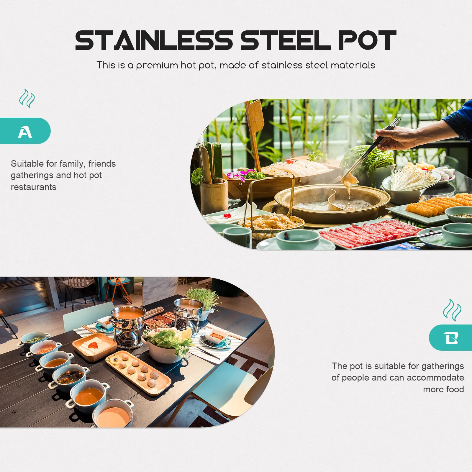 

1Set Stainless Steel Hot Pot Divider Pan Reusable Dual Compartment for Multi-Purpose Cooking Easy Storage Home Restaurant Use