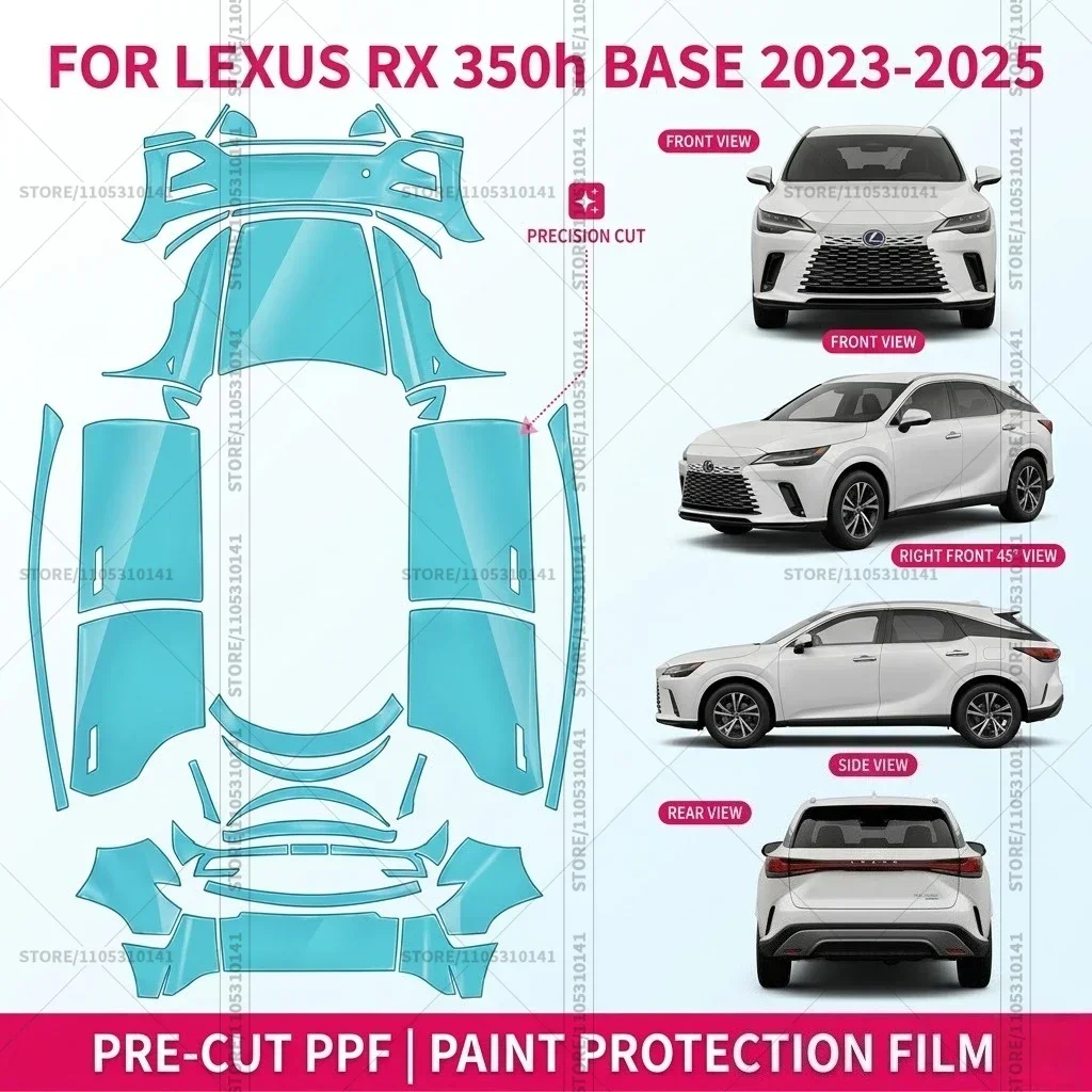 

Для Lexus RX 350h Base 2023-2025: Предварительно вырезанная прозрачная защитная пленка (PPF) для переднего бампера, прозрачная защитная пленка для автомобиля