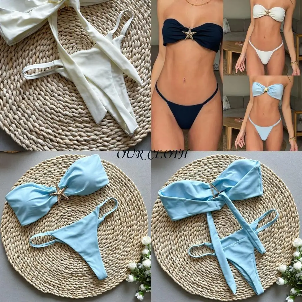

Ladies Bandeau Swimsuit Set Strapless Thong Bathing Suit for Beach Pool Y1AC