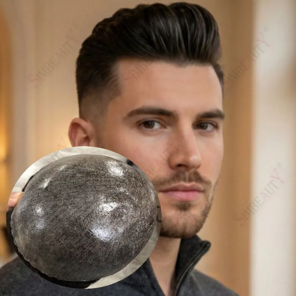 

Невидимая система волос из полиуретана 0,1 мм, инъекционная, для мужчин, темно-коричневая, серая, черная, из натуральных волос, протез для волос, мужской капиллярный протез