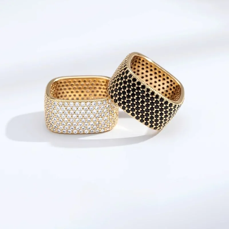 Silver gold-plated diamond-encrusted zircon square ring fashion ring mesh red ring