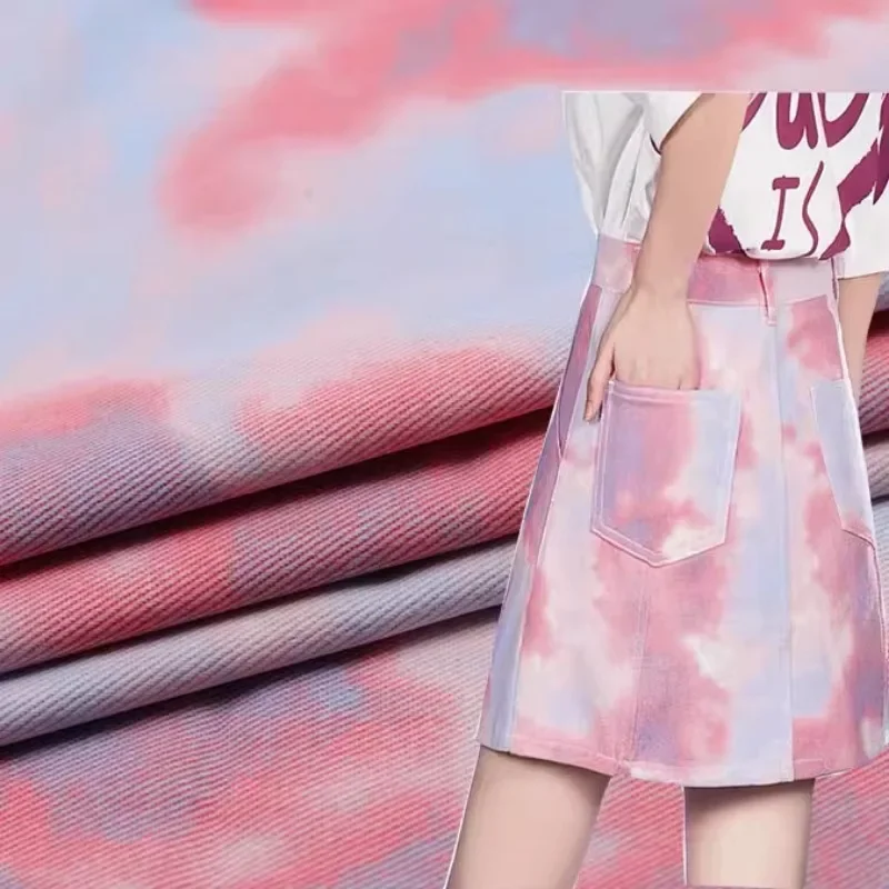 

Colorful Tie Dyed Twill Denim Fabric for Clothing Bag Pure Cotton Material Designer Handmade Diy Sewing By The Meter