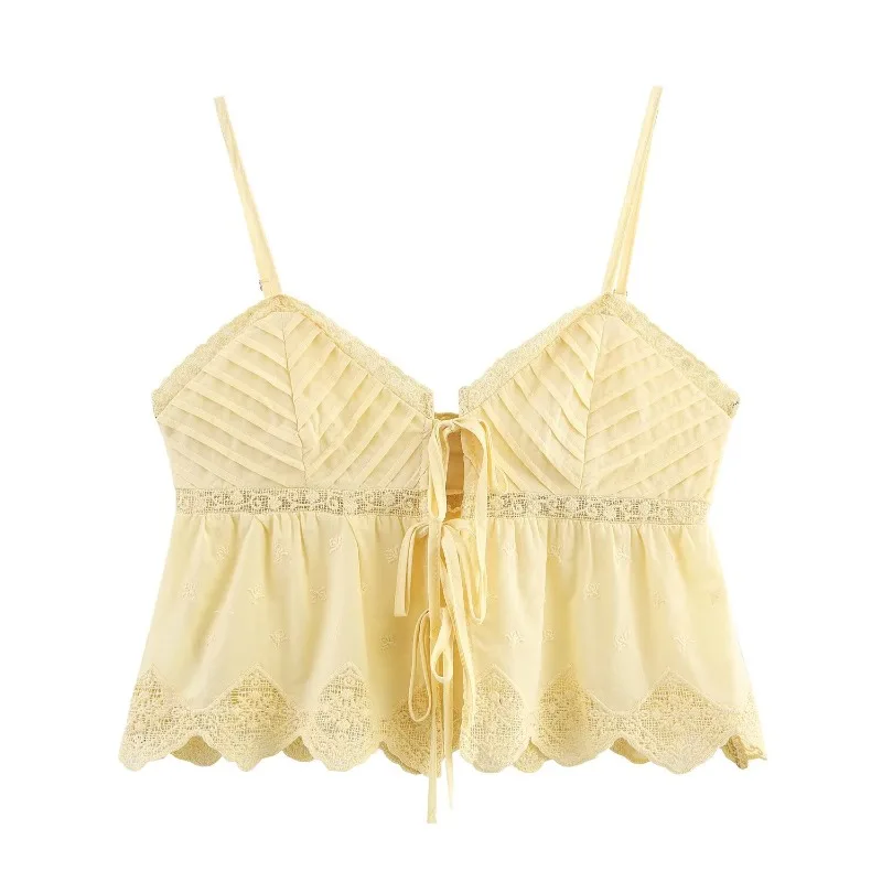 

TRAFZR топ на бретельках Gyaru, модные укороченные женские топы с вышивкой, женский корсет, кружевной милый топ без рукавов с лямкой на шее, шикарная укороченная одежда в стиле бохо