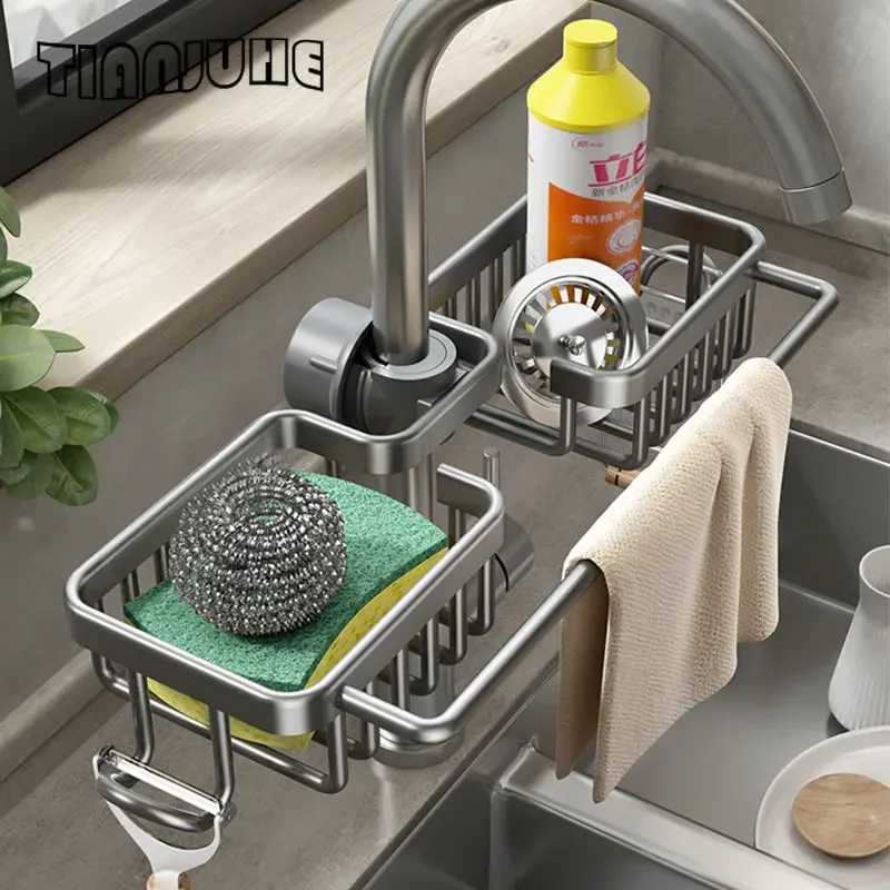 

Kitchen Faucet Sponge Holder Sink Caddy Organizer Over Faucet Hanging Faucet Drain Rack for Sink Organizer