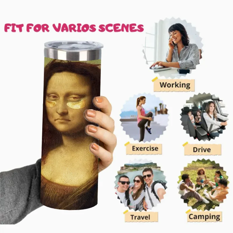 

With straw and lid, 20-ounce stainless steel thermos bottle, decorated with fashionable pictures, as a gift, birthday gift