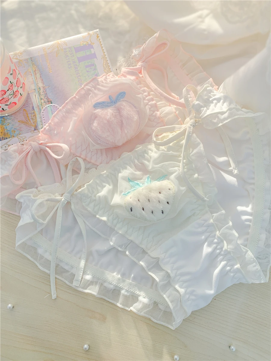 Lingerie Women\'s Sweet Cute Women Japanese Girls Split Design Sexy Cotton Underwear Plush peaches Women\'s Briefs tang