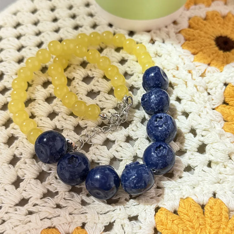 Blueberry Pendant Necklace for Women Aesthetic Fruit Bead Glass Jewelry Sweet Beach Style Acrylic Design