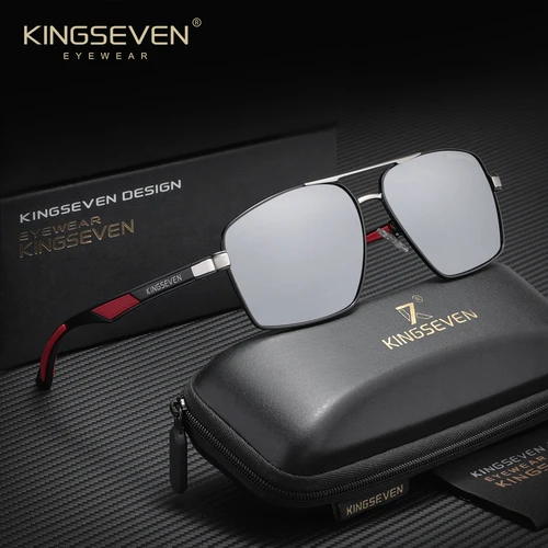 Imagen 2 del producto KINGSEVEN gafas de sol clásicas para hombre, montura grande cuadrada, moda Retro para hombres, gafas Vintage polarizadas UV400 para conducir al aire libre