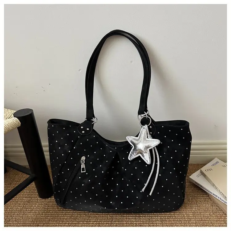 Korean Style Polka Dot Tote Bag Women's Large Capacity Bag 2026 New Style Single Shoulder Bag for College Students Going to C...