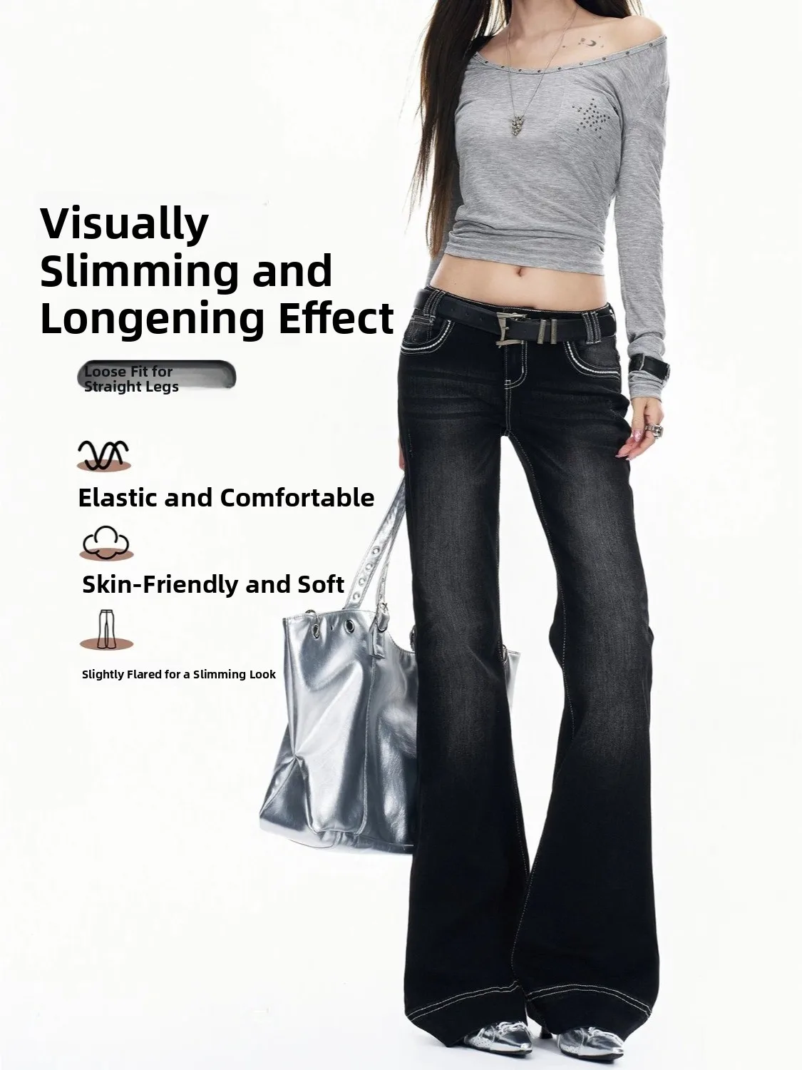 Millennium Sexy Girl Low Waist Flared Denim Jeans Women's New Style plus Size Slimming Washed Bell Bottom Long Trousers
