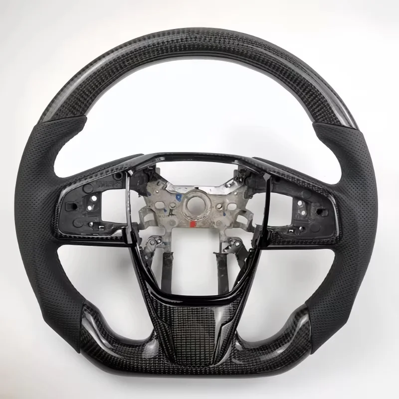 Customized Style Carbon Fiber Perforated Leather Steering Wheel for Honda Civic 10th Gen Car Steering Wheel Factony Direct