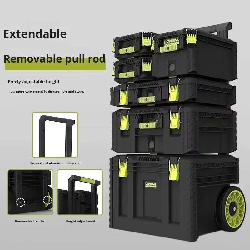 Heavy Duty Waterproof Roller Toolbox with Off-Road Wheels, Stackable Storage System, Industrial Grade Black Green