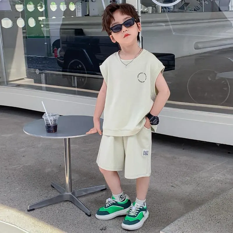 Baby Boys Summer Fashion Set Sleeveless Pure Cotton T-shirt And Shorts 2-Piece Children's Clothing Set