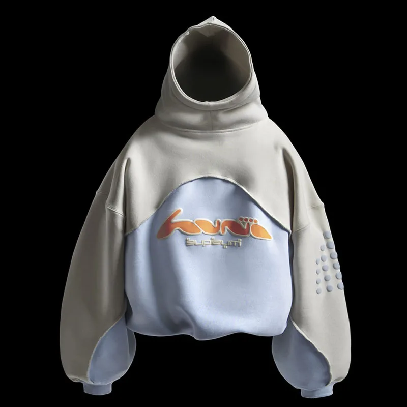 High Street Harajuku Hip Hop Rock Lange Mouw Trui Esthetische Contrast Stiksels Creatieve Schuim Afdrukken Mode Casual Hoodie