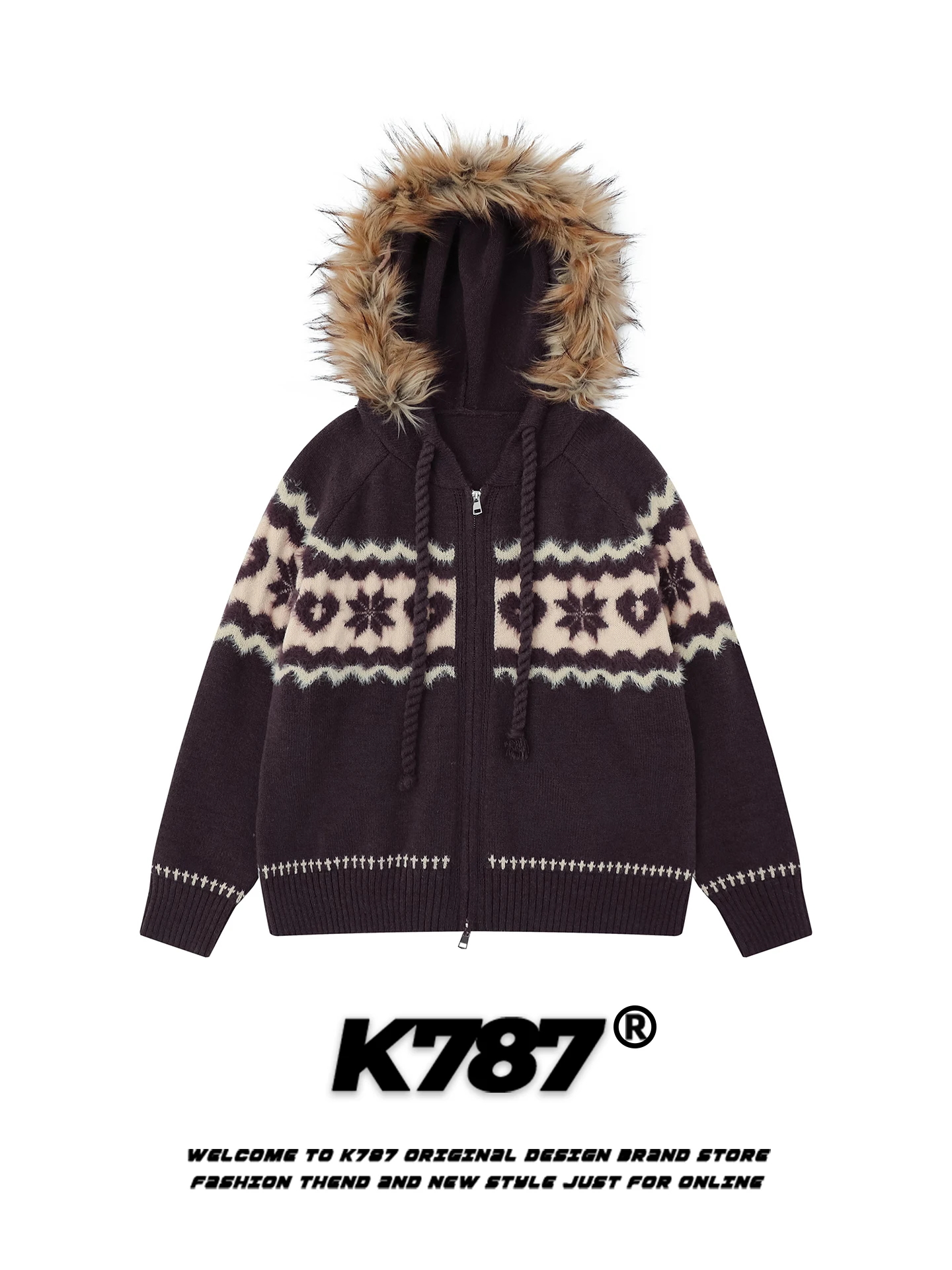 

Американский ретро-кардиган в стиле Fair Isle, вязаный, с капюшоном, свободный, повседневный, для мужчин и женщин, в стиле Lazy Style, зимнее пальто