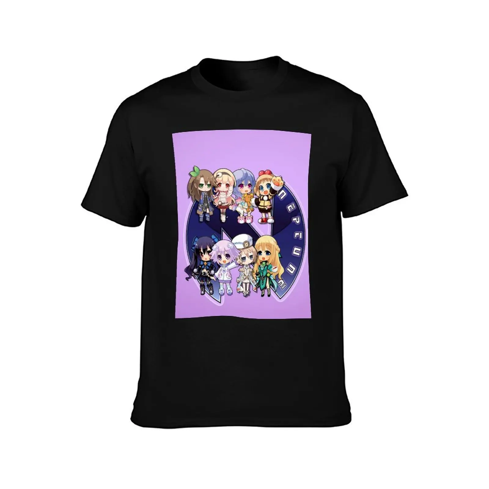 Hyperdimension Neptunia Chibi Characters T-Shirt, Summer Casual Cotton Tee, Oversized Streetwear Tops, Vintage Graphic Print