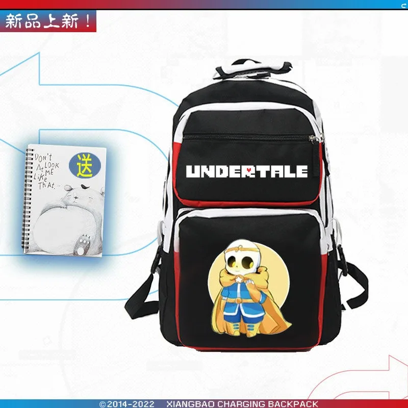 Tas punggung anak laki-laki dan perempuan, tas punggung sekolah kapasitas besar Anime untuk anak laki-laki dan perempuan 46 × 27 × 24cm hitam putih hitam merah, Undertale Sans