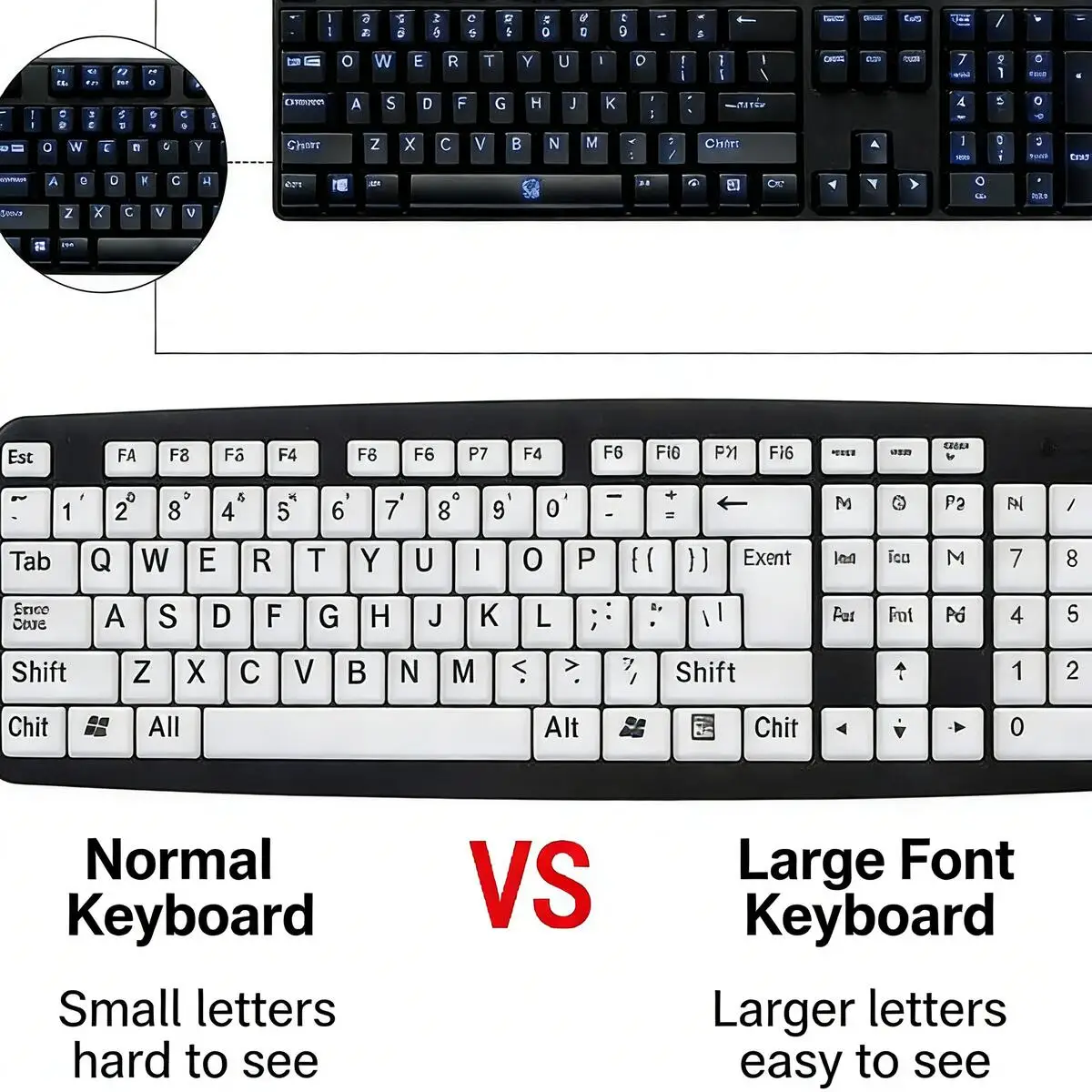 

USB Wired Elderly Keyboard Large Print Bold Font 104 Keys Plug-and-Play Waterproof Dustproof for Seniors Low Vision Home Office