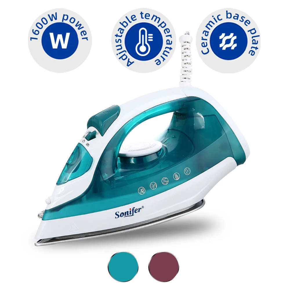 Sonifer Steam Iron 1600W Fast Heating 160ml Water Tank Travel Iron Upright Steam Adjustable Steam Self-Cleaning Ceramic Soleplat