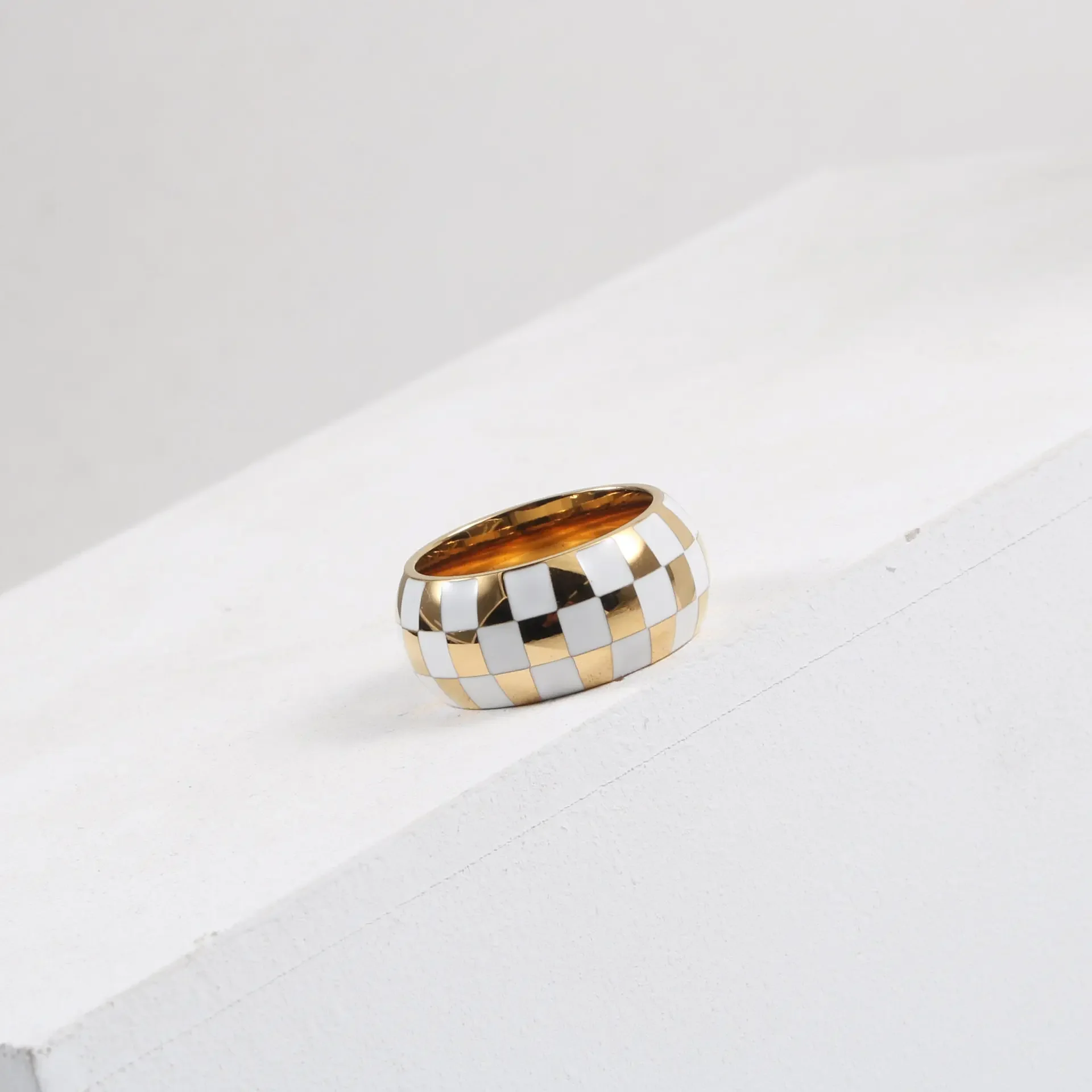 Hot Sale New Fashion Checkered Checkerboard Shape Ring for Women Girl Stainless Steel Ring Trendy Jewelry Boho