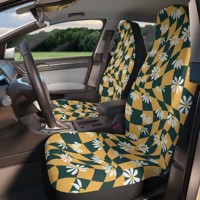 Trippy Checker Daisy Car Seat Covers | Custom