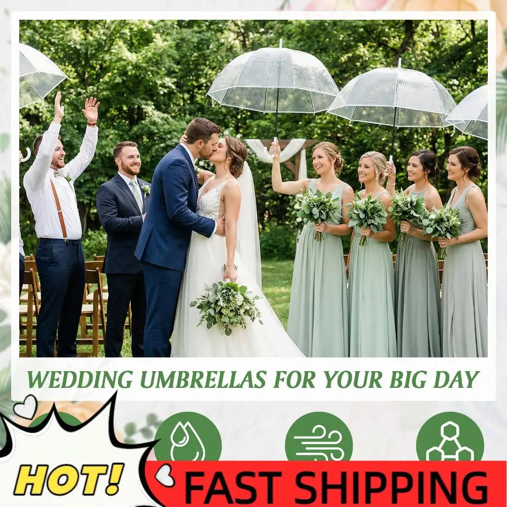 

52 Inch Large Clear Bubble Umbrellas Bulk with Classic Hook Handle Dome Rain Windproof Stick Umbrellas Wedding Favors for Guest