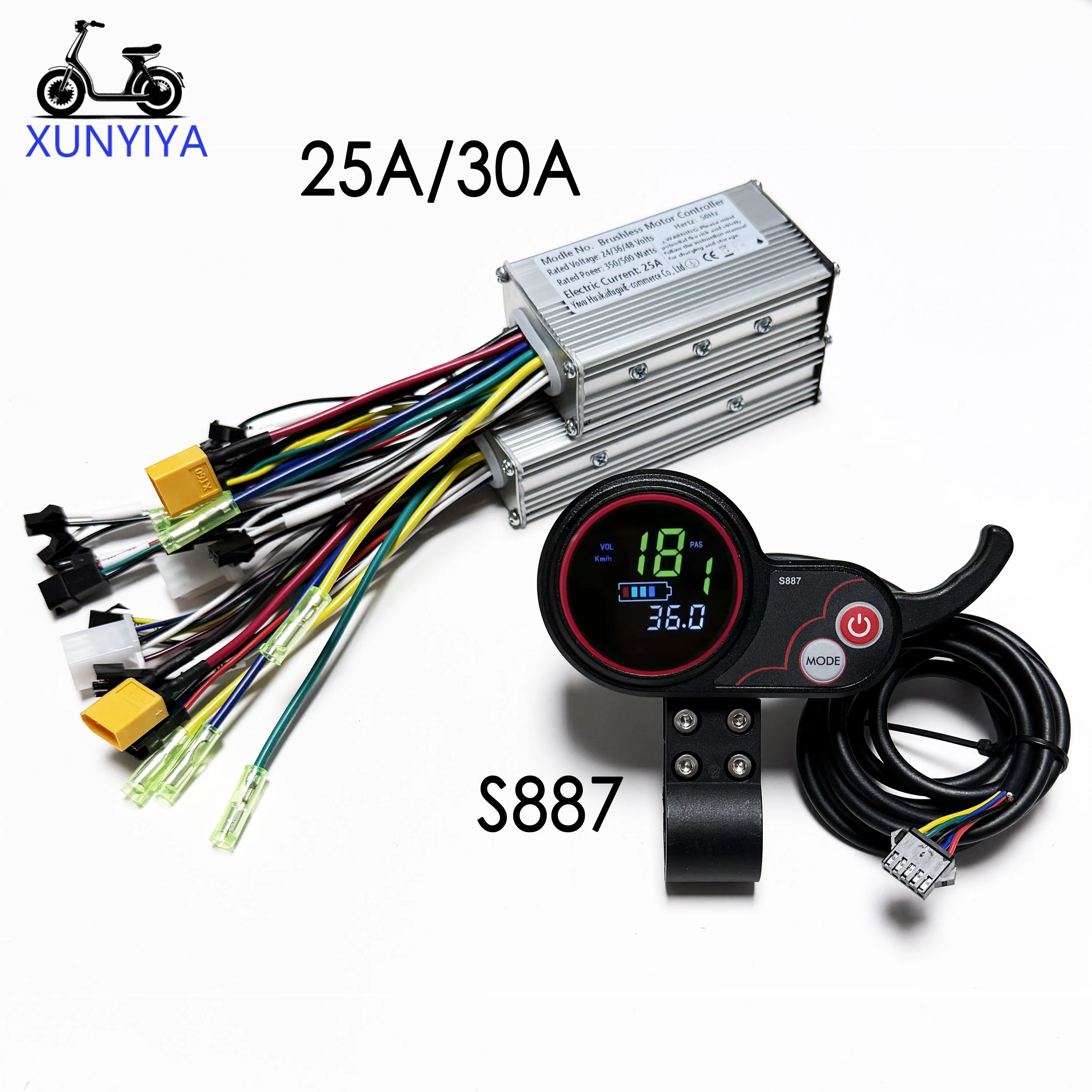 Image of 25A/30A Sinuswellen-Controller 350W-500W 24V/36V/48V mit S887 Farbdisplay-Kit für TF-100 Kugoo M4 E-Scooter UART No.2 Protokoll