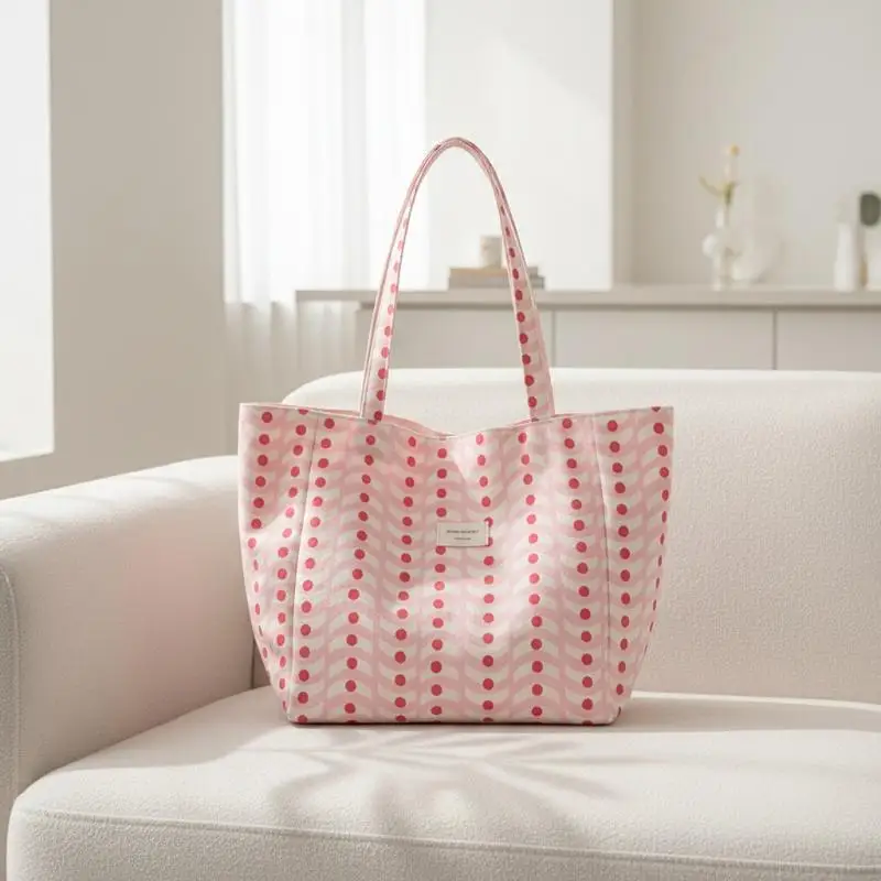 1PC Reversible Wave Pattern Canvas Tote Bag, Large Capacity Shoulder Purse For Women, Casual Lazy Style Handbag For Work Commute