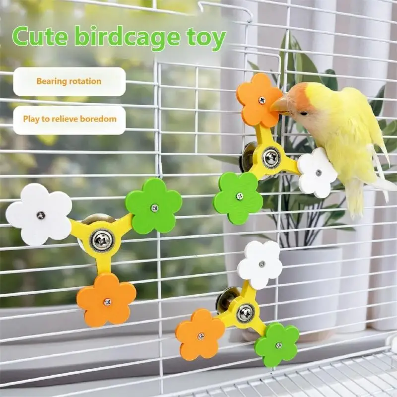 Rotating Flower Windmill Chew Toy For Bird Mental Stimulation Parrots Cage Exercise Perch Stand Activity Spinner Toy J0MC