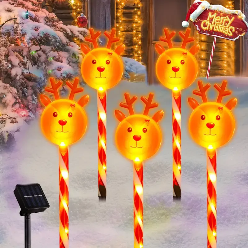 5pcs Solar-Powered Christmas Elk Pathway Lights - Perfect for Outdoor Decorations Patio Garden Stake Lights LED Lights Lawn 735