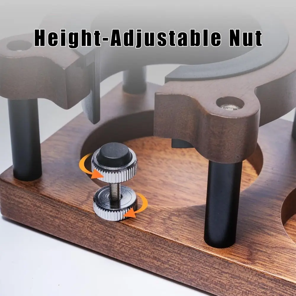 Solid Wood Espresso Tamping Station 51-58mm Adjustable Height Coffee Tamper Non-Slip Portafilter Holder