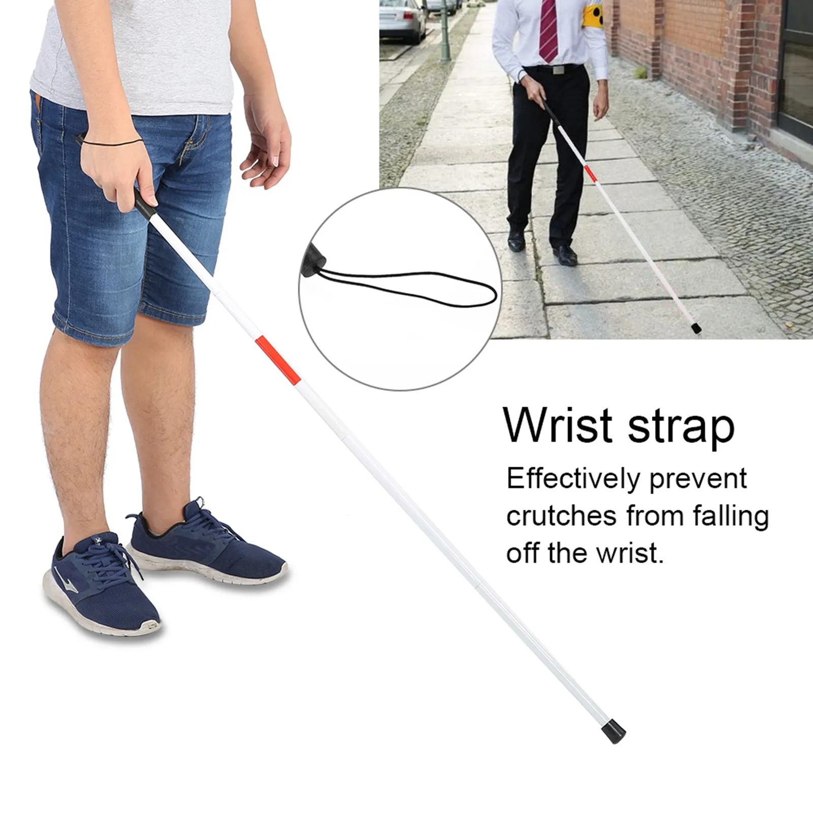 

Walking Cane Portable Anti-Shock Guide Walking Stick Blind Cane Reflective Red And White For Outdoor For Blind Visual Impaired