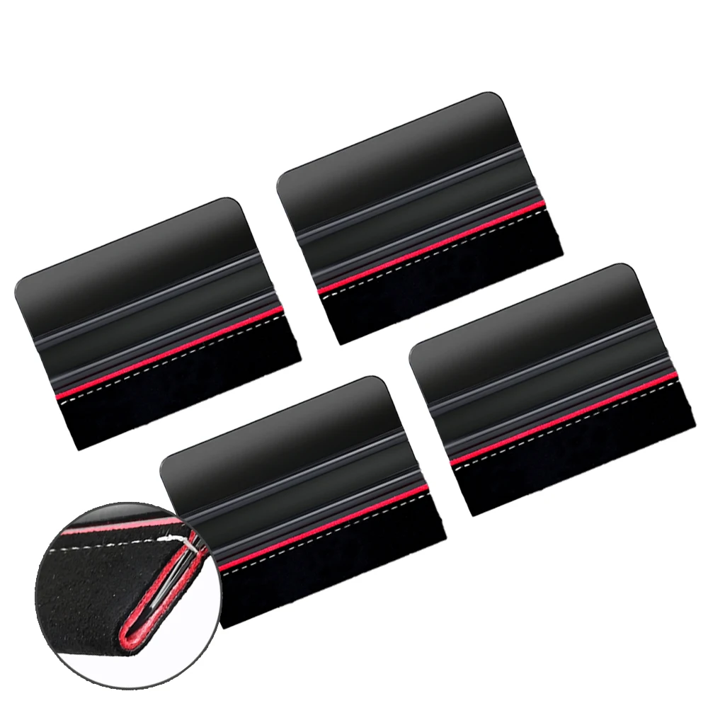 FOSHIO 4pcs/Pack 4 Inch Stitched Edge Squeegees Double‑Layer Edged Suede Felt Car Wrap Card Scraper Window Film Tinting Squeegee